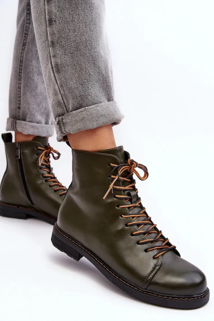 Sale Buty damskie Vinceza Skórzane Botki Trzewiki Damskie Zielone Ethel