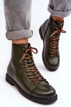 Sale Buty damskie Vinceza Skórzane Botki Trzewiki Damskie Zielone Ethel