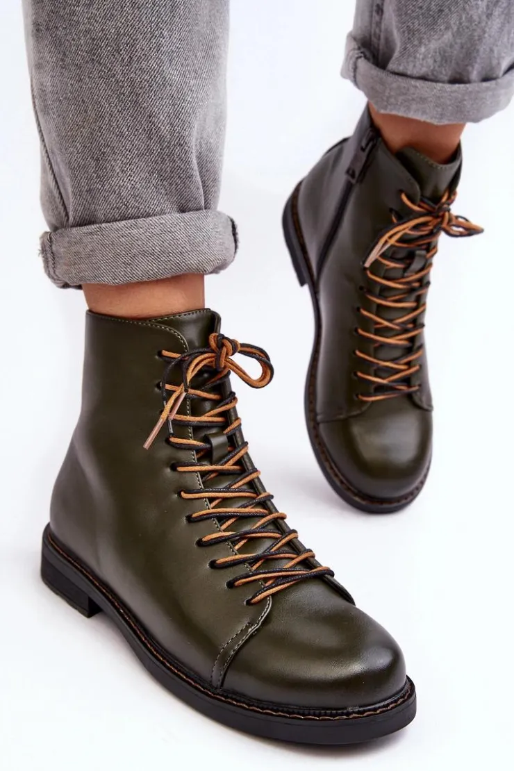 Sale Buty damskie Vinceza Skórzane Botki Trzewiki Damskie Zielone Ethel