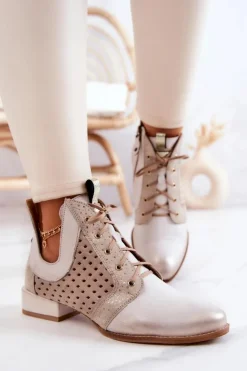 Maciejka Botki Wiosenne|Botki Maciejka*Skórzane Botki Trzewiki 05541-25 Jasnobeżowe Beżowy