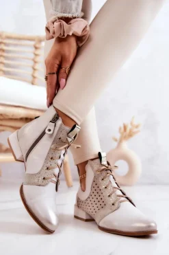 Maciejka Botki Wiosenne|Botki Maciejka*Skórzane Botki Trzewiki 05541-25 Jasnobeżowe Beżowy