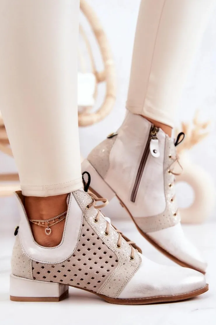 Maciejka Botki Wiosenne|Botki Maciejka*Skórzane Botki Trzewiki 05541-25 Jasnobeżowe Beżowy