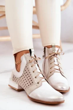 Maciejka Botki Wiosenne|Botki Maciejka*Skórzane Botki Trzewiki 05541-25 Jasnobeżowe Beżowy