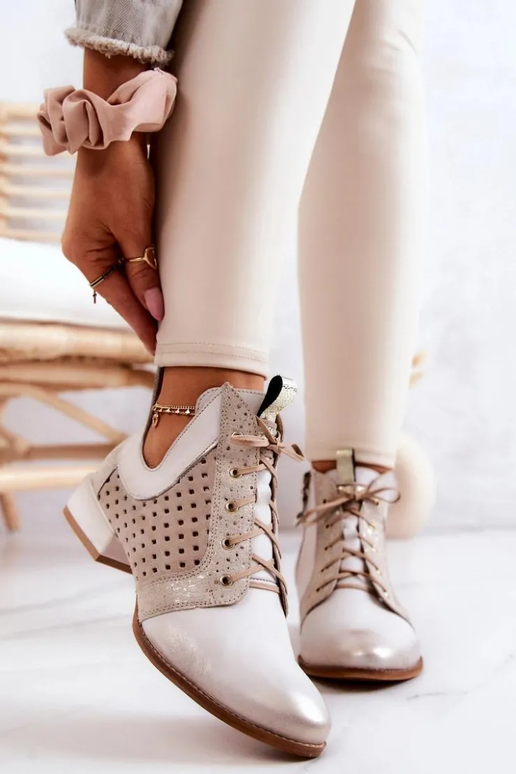 Maciejka Botki Wiosenne|Botki Maciejka*Skórzane Botki Trzewiki 05541-25 Jasnobeżowe Beżowy