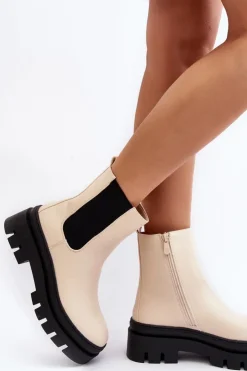 Clearance Buty damskie Vinceza Skórzane Botki Workery Beżowe Loretta