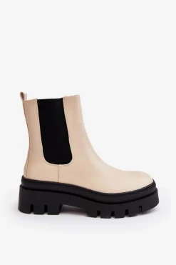 Clearance Buty damskie Vinceza Skórzane Botki Workery Beżowe Loretta