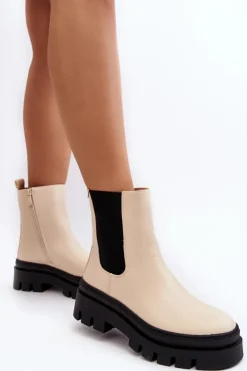 Clearance Buty damskie Vinceza Skórzane Botki Workery Beżowe Loretta