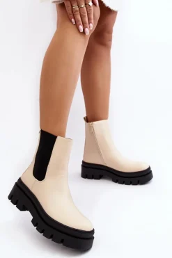 Clearance Buty damskie Vinceza Skórzane Botki Workery Beżowe Loretta