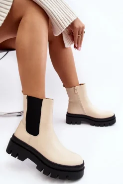 Clearance Buty damskie Vinceza Skórzane Botki Workery Beżowe Loretta