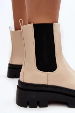 Clearance Buty damskie Vinceza Skórzane Botki Workery Beżowe Loretta