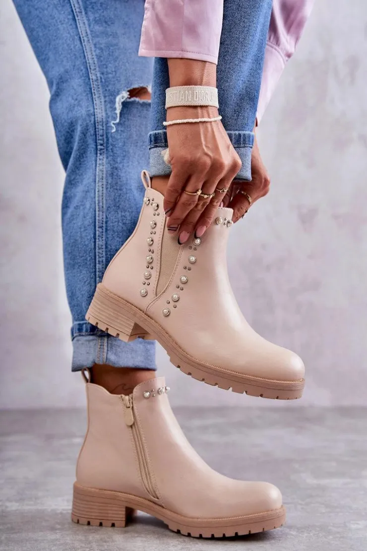 Boto Skórzane Botki Workery Beżowe Ferra