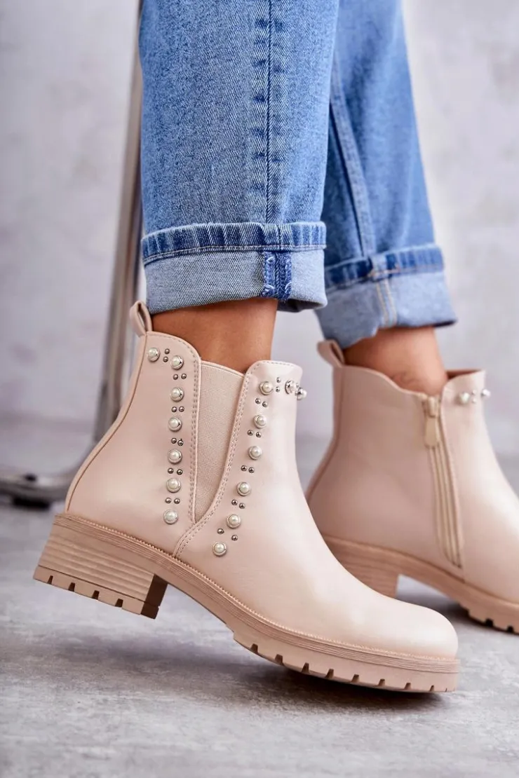 Boto Skórzane Botki Workery Beżowe Ferra