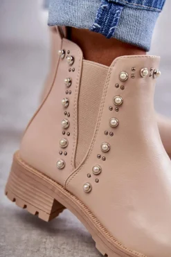 Boto Skórzane Botki Workery Beżowe Ferra