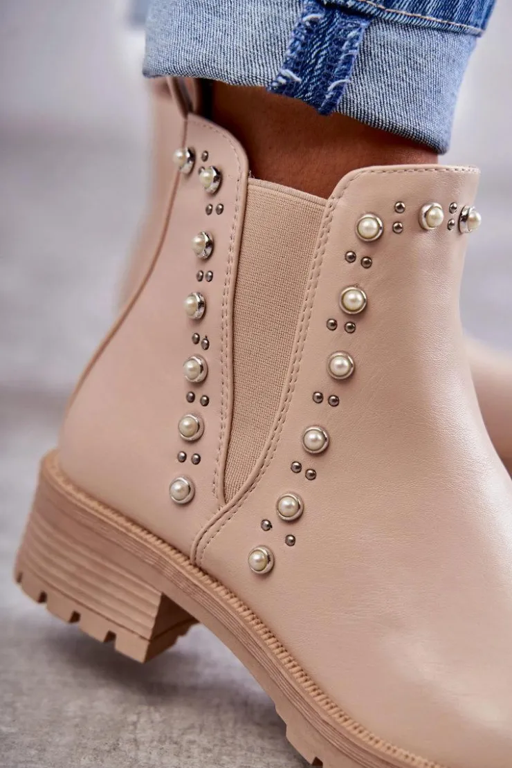 Boto Skórzane Botki Workery Beżowe Ferra