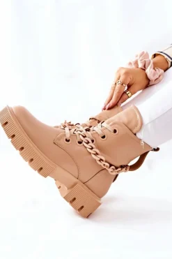 New Boto Skórzane Botki Workery Beżowe Izzy