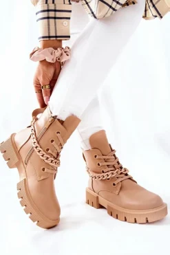 New Boto Skórzane Botki Workery Beżowe Izzy