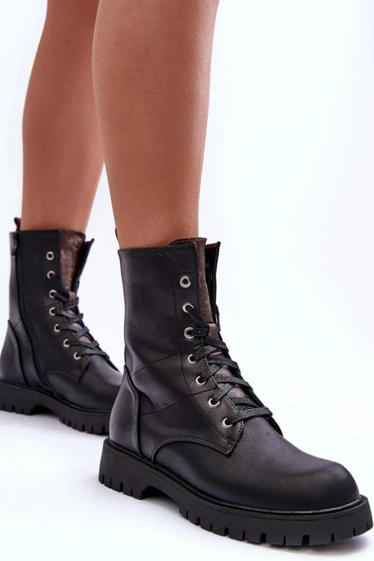 Boto Botki Sznurowane|Czarne Botki*Skórzane Botki Workery Czarne Lonevis