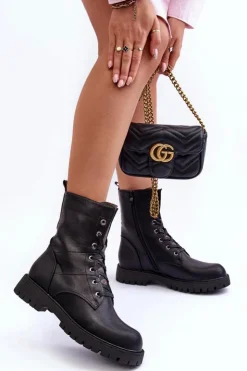 Boto Botki Sznurowane|Czarne Botki*Skórzane Botki Workery Czarne Lonevis