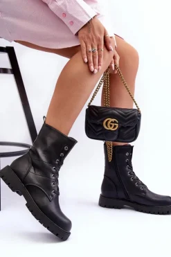 Boto Botki Sznurowane|Czarne Botki*Skórzane Botki Workery Czarne Lonevis