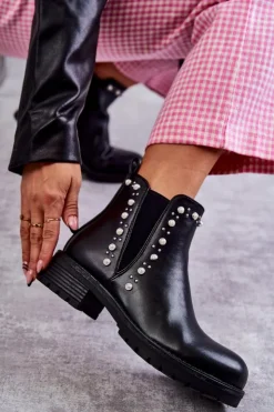 Outlet Boto Skórzane Botki Workery Czarne Ferra