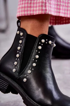 Outlet Boto Skórzane Botki Workery Czarne Ferra