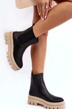 Buty damskie Vinceza Brązowe I Beżowe Botki|Botki Płaskie*Skórzane Botki Workery Czarno-Beżowe Loretta