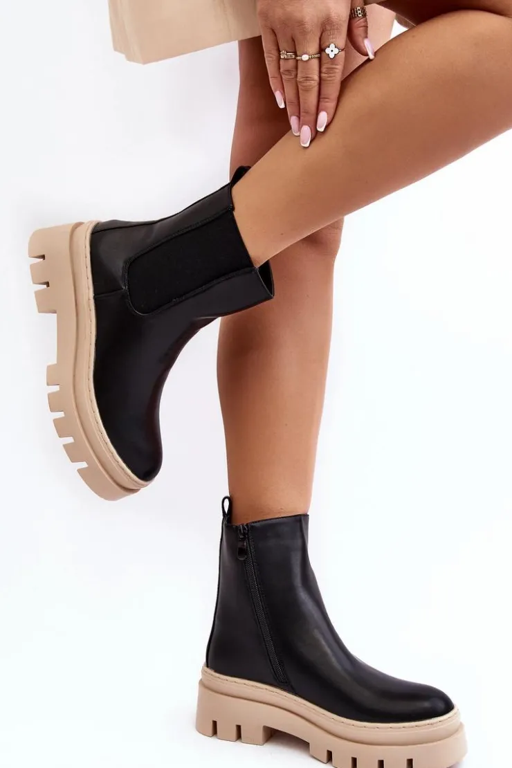 Buty damskie Vinceza Brązowe I Beżowe Botki|Botki Płaskie*Skórzane Botki Workery Czarno-Beżowe Loretta