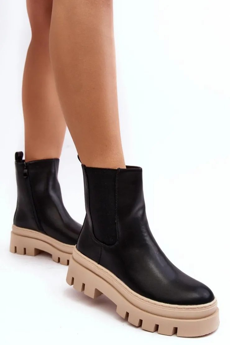 Buty damskie Vinceza Brązowe I Beżowe Botki|Botki Płaskie*Skórzane Botki Workery Czarno-Beżowe Loretta