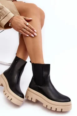 Buty damskie Vinceza Brązowe I Beżowe Botki|Botki Płaskie*Skórzane Botki Workery Czarno-Beżowe Loretta