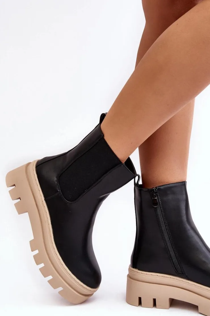 Buty damskie Vinceza Brązowe I Beżowe Botki|Botki Płaskie*Skórzane Botki Workery Czarno-Beżowe Loretta