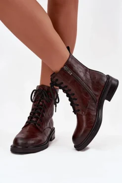 Sale Maciejka Skórzane Botki Workery Damskie Z Ozdobnym Detalem K7180-01 Brązowe Brązowy