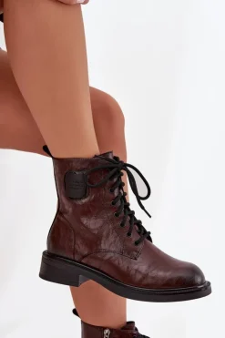 Sale Maciejka Skórzane Botki Workery Damskie Z Ozdobnym Detalem K7180-01 Brązowe Brązowy