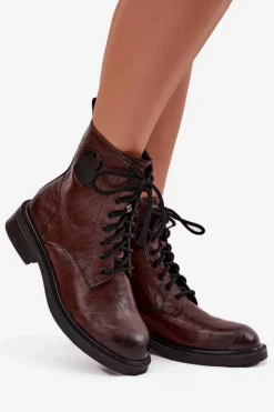 Sale Maciejka Skórzane Botki Workery Damskie Z Ozdobnym Detalem K7180-01 Brązowe Brązowy