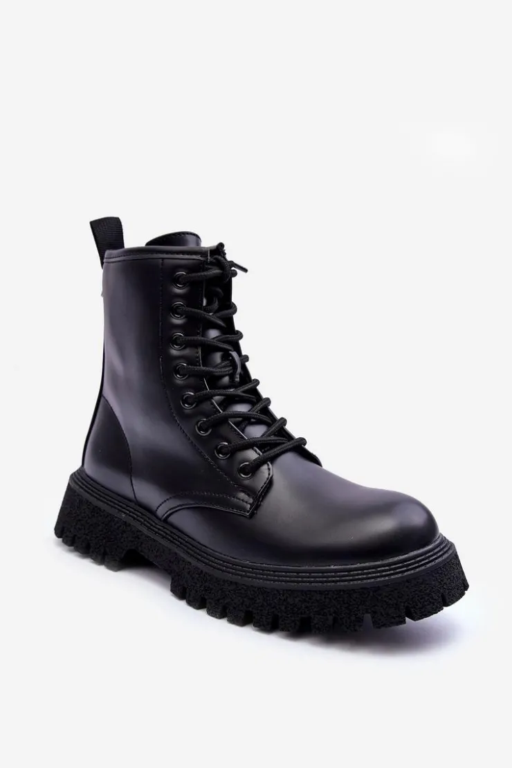 Sale Boto Skórzane Botki Workery Damskie Czarne Poonah