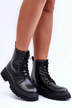 Sale Boto Skórzane Botki Workery Damskie Czarne Poonah