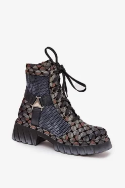 Maciejka Botki Ocieplane|Botki Maciejka*Skórzane Botki Workery Damskie 07072-03 Multikolor Wielokolorowy