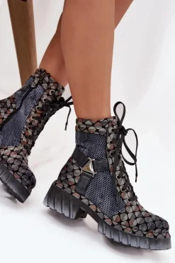 Maciejka Botki Ocieplane|Botki Maciejka*Skórzane Botki Workery Damskie 07072-03 Multikolor Wielokolorowy