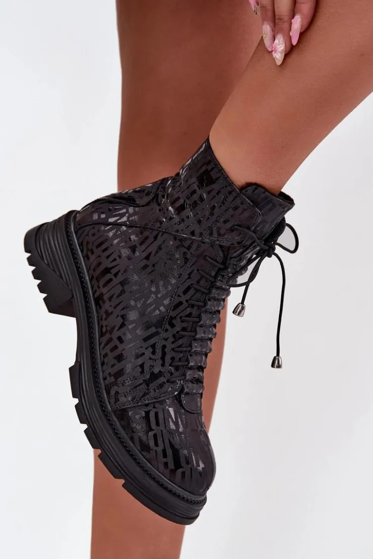 Damskie Artiker Skórzane Botki Workery Damskie Ocieplane Na Zamek 57C2257 Czarne