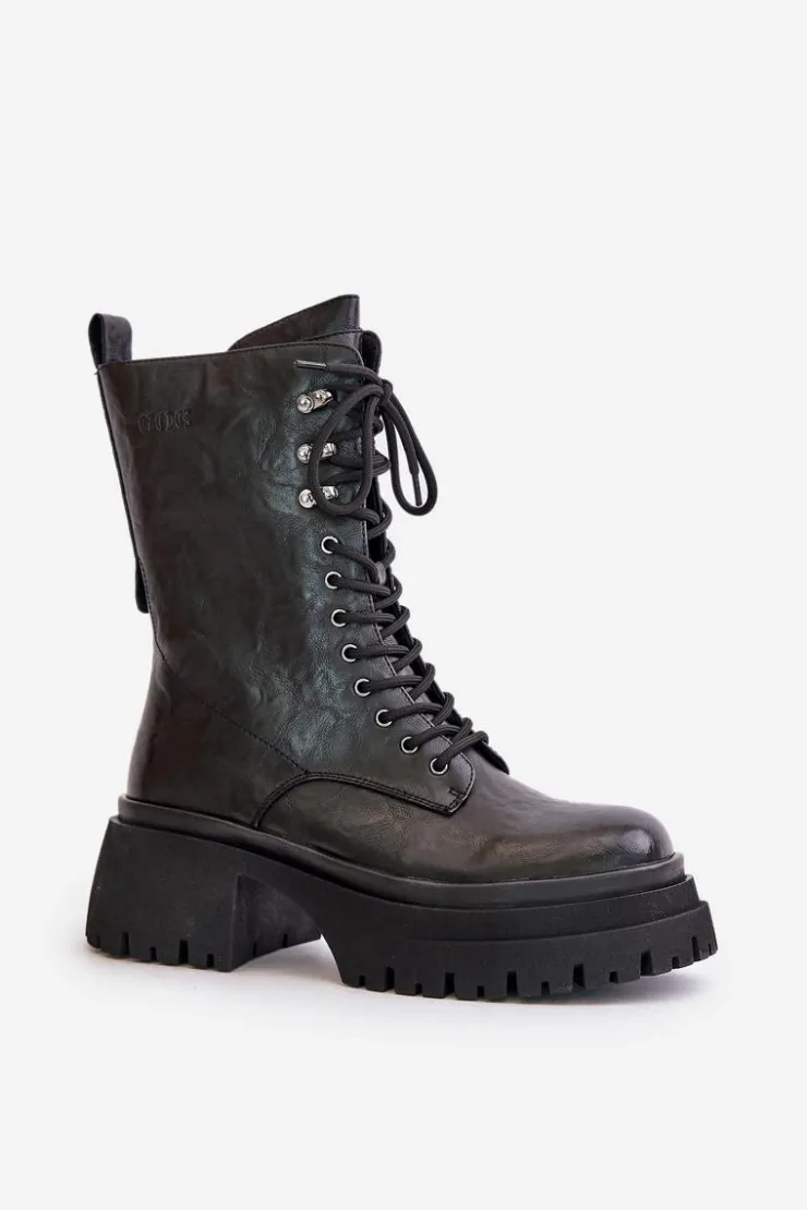 GOE Botki Ocieplane|Czarne Botki*Skórzane Botki Workery Damskie Ocieplane OO2N4121 Czarne