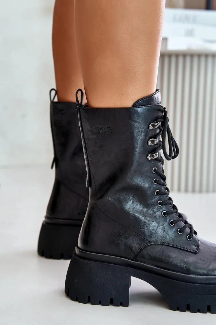GOE Botki Ocieplane|Czarne Botki*Skórzane Botki Workery Damskie Ocieplane OO2N4121 Czarne