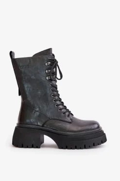 GOE Botki Ocieplane|Czarne Botki*Skórzane Botki Workery Damskie Ocieplane OO2N4121 Czarne