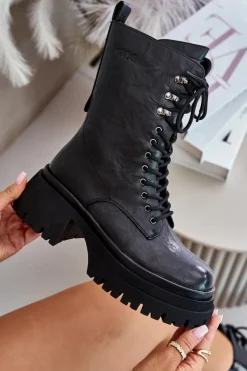 GOE Botki Ocieplane|Czarne Botki*Skórzane Botki Workery Damskie Ocieplane OO2N4121 Czarne