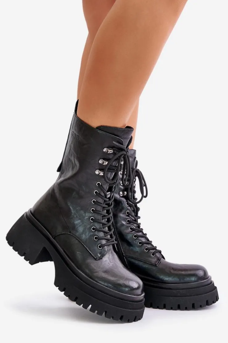 GOE Botki Ocieplane|Czarne Botki*Skórzane Botki Workery Damskie Ocieplane OO2N4121 Czarne