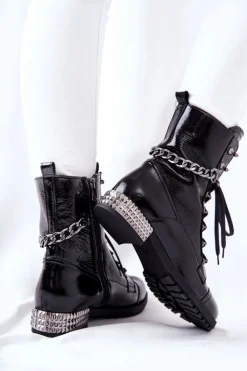 New Laura Messi Skórzane Botki Workery Czarne 2209