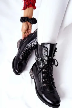 New Laura Messi Skórzane Botki Workery Czarne 2209