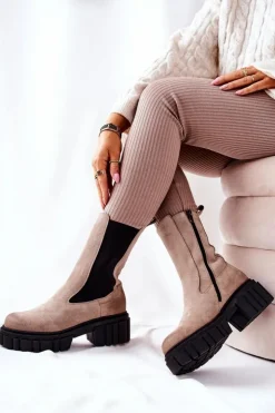 Best Laura Messi Skórzane Botki Workery Jasnobeżowe 2421