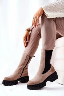 Best Laura Messi Skórzane Botki Workery Jasnobeżowe 2421