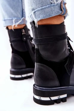 Maciejka Botki Maciejka|Botki Sznurowane*Skórzane Botki Workery Czarne 05219-01