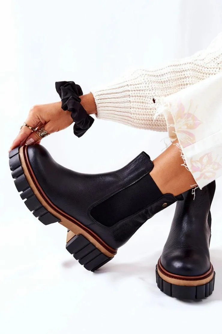 Damskie Maciejka Skórzane Botki Workery Czarne 05312-01