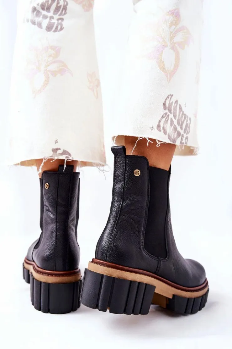 Damskie Maciejka Skórzane Botki Workery Czarne 05312-01